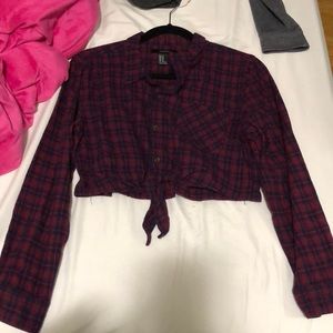 Plaid button up crop top